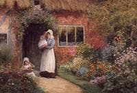 Mother and Children Outside a Cottage