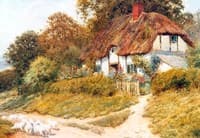 Sheep Outside a Cottage