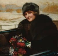 Portrait of a lady in an open topped car