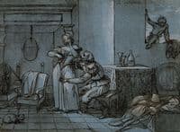 An elderly man offering money to a young woman