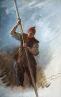 A Man with a Barge Pole (study for 'The Flight of the Five Members')