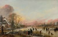 Frozen River at Sunset