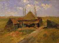 Haystack and Farm Sheds in a Field