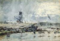 A Ship and Seabirds near the Coast