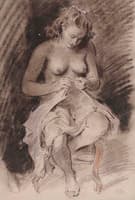 Nude Mending Her Gown