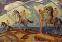 Riders at a Mountain Lake
