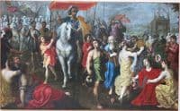 Triumph of king David after killing the philistine giant Goliath