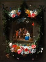 Garland of Flowers Surrounding the Holy Family