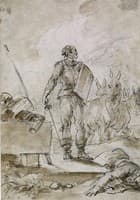 Don Quixote standing over a carrier