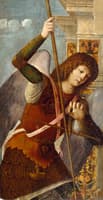 Triptych with Madonna and Child Enthroned Between the Archangel Michael and Saint Peter (left side)