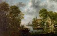 River Scene with Boats and Figures