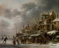 Winter Scene, River with Figures Skating