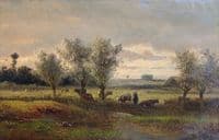 Girl and Cows in a Meadow