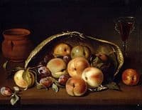 Cesto de malocotones y ciruelas,