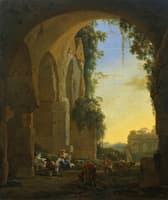 Southern Landscape with Shepherds beneath a Ruined Arch