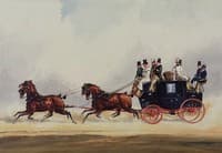 Passenger coach-and-four, travelling at a fast trot