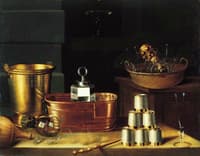 Still Life with Basket of glasses and Six Cup