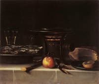 Stove, oyster dish and glass of wine