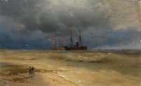 Two Ships Anchored off a Beach
