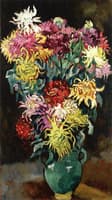 Dahlias in a Green Jug