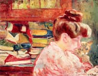 Woman with Cat and Books