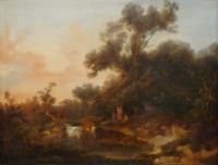 Landscape with Figures and Cattle at Sunset