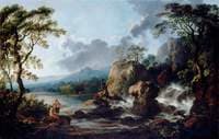 Landscape, Fishermen by a Waterfall