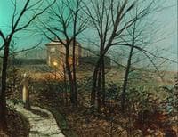 Woman on a path by a cottage