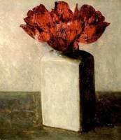 Tulips in a Square Delft vase