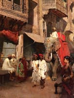 Promenade on a Street in Ahmedabad with the Rajah's elephant led by Two Retainers