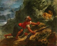 Arab Stalking a Lion