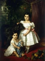 Portrait of Kronenberg sisters (Maria Róża and Róża Maria Karolina) with a dog