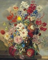 Flower Still Life with Parrot and Butterflies