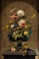 Still-life with Flowers and Fruit in a Glass Vase