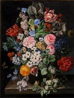 Still Life With Flowers and Fruit in a Glass Vase