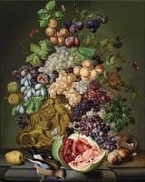 Floral Still Life with Fruit and Jay