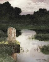 A classical ruin in a lake landscape