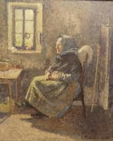 Paysanne assise.  Intérieur à Moret