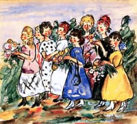 Country Girls Carrying Flowers