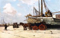 Unloading the Bomschuit on the Scheveningen Beach