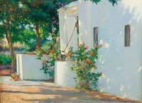 Light and shadow play on facade of a southern house
