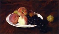 Peaches and Grapes on a White Plate