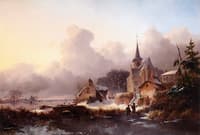 A Winter's Day in the Village with Figures on the Ice
