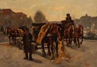 Resting dray carts on the Rotterdam quayside