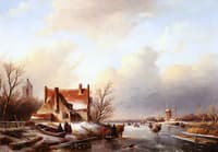 A Winter Landscape with Skaters near a Farmhouse