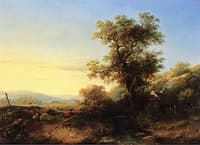A Shepherd near a Stream in a Sunlit Landscape