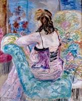 Jeune femme regardant par la fenênetre