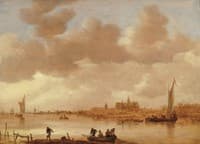 River Landscape with a Town in the Background
