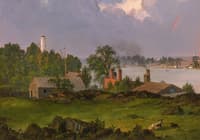 View of Blackwell's Island, Youle's shot tower, East river. Ny