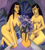 Two Yellow Nudes with Bouquet of Flowers